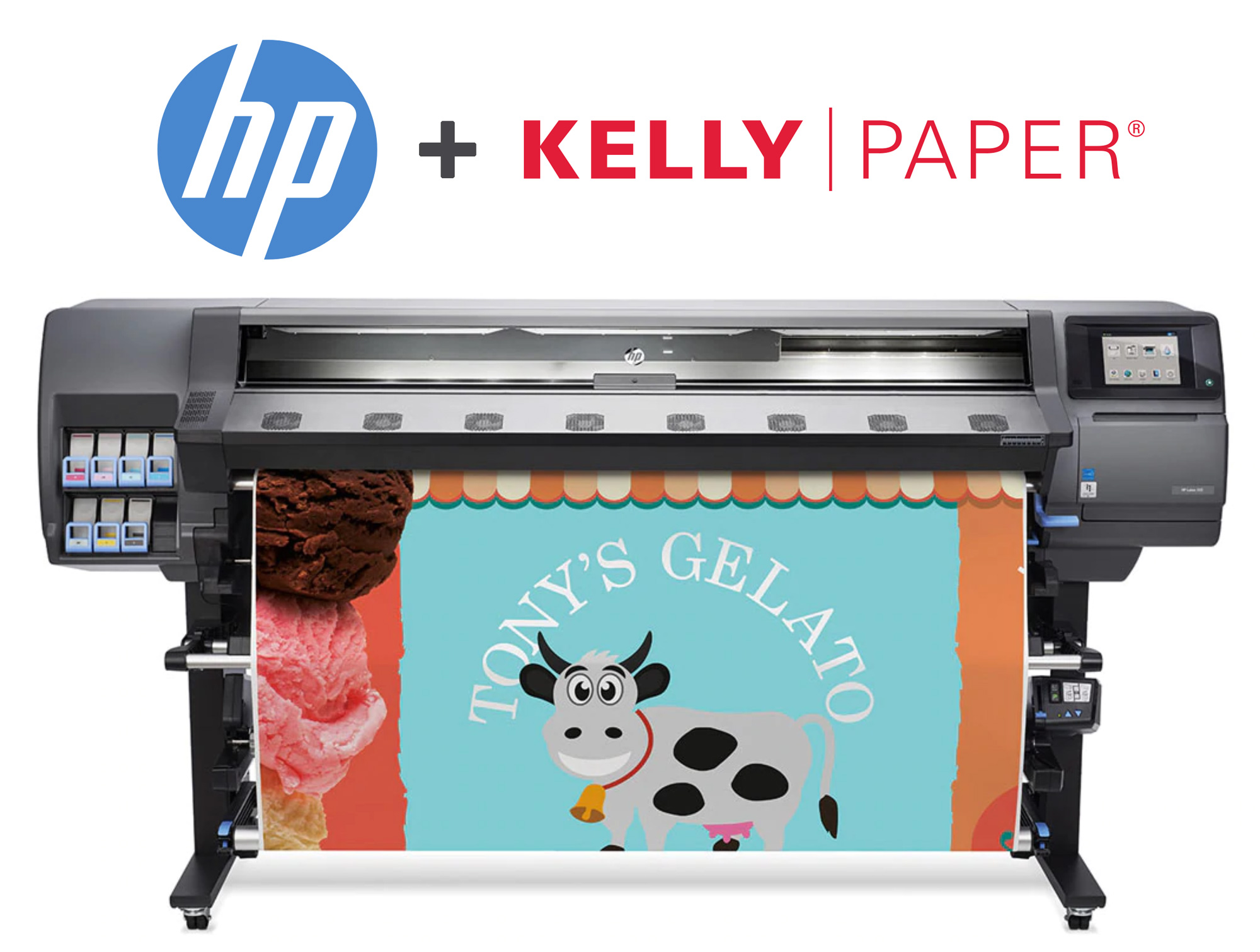 HP wide format printers showcasing their partnership with Kelly Paper in 2019